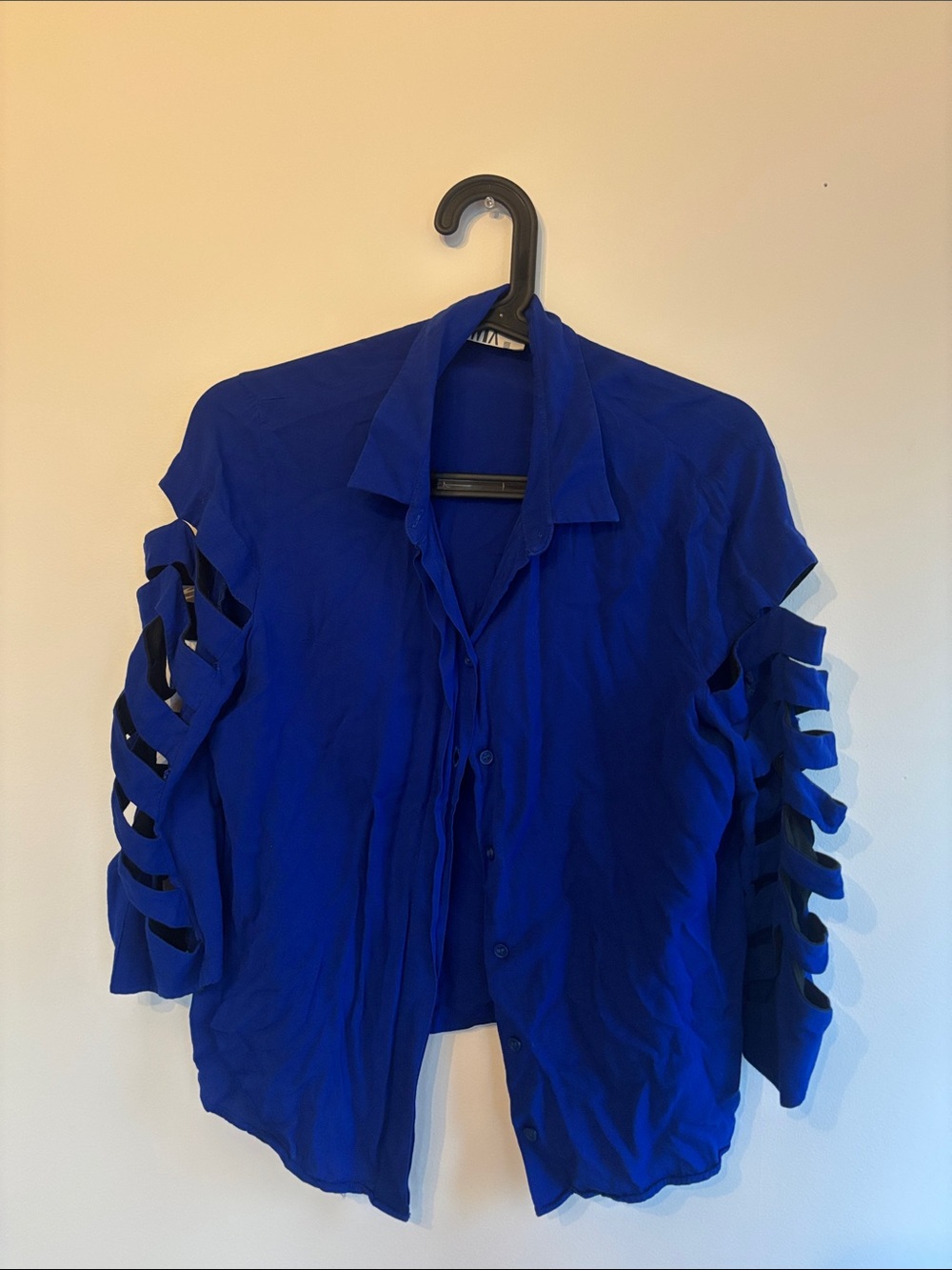 Blue Slit-Sleeve Button-Front Blouse - Women